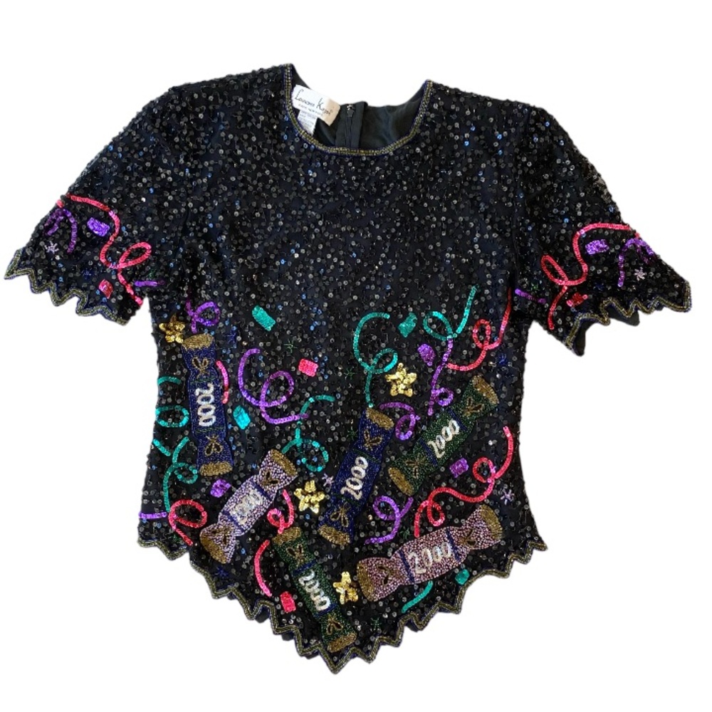 Vintage Laurence Kazar Beaded Silk Holiday Evening Top